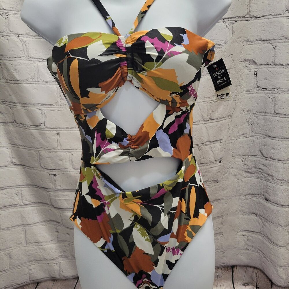 Bar III Floral Flirt Bandeau Cutout One-Piece Swimsuit